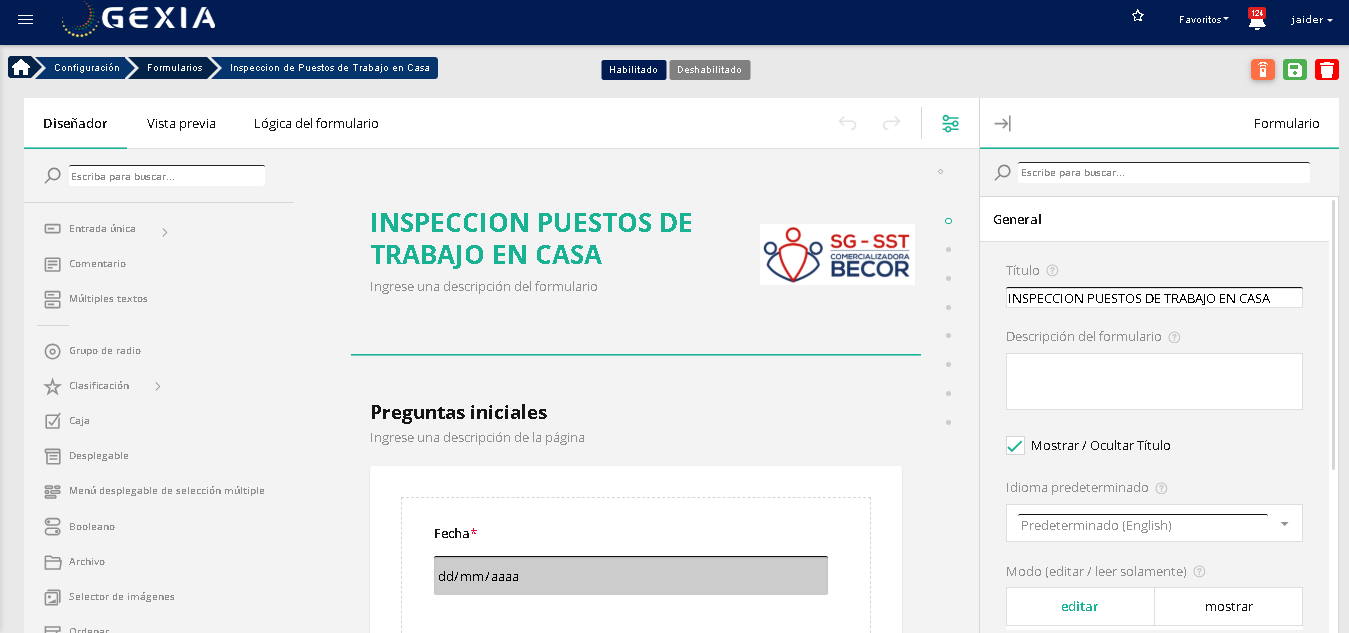 Diseñador de Formularios