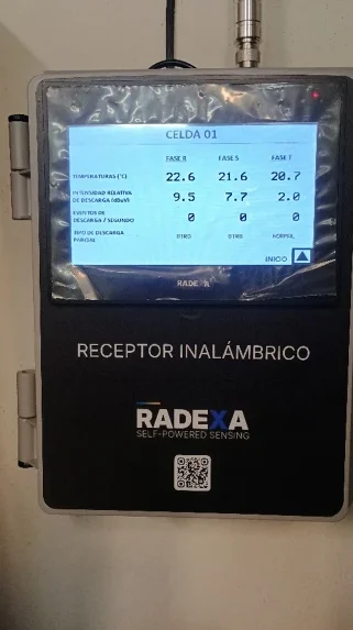 Sensor RADEXA instalado: receptor inalámbrico con lecturas por fase, media tensión